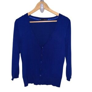 Maurices Womens Royal Blue V-Neck Button Front 3/4 Sleeve Cardigan Sweater Large